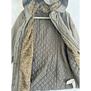 Hollister Jacket Womens Medium Green Faux Fur Hood Sherpa Fishtail Parka Coat